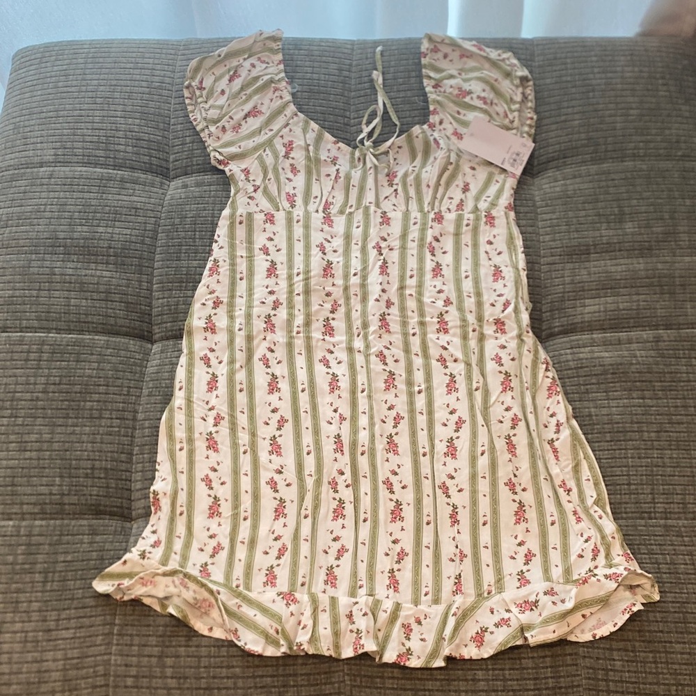 SO Women's Mini Dress with Green and Pink Floral Stripes